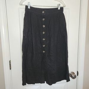 Universal Thread - Black Linen Midi Skirt with Button Details - Size Small (S)